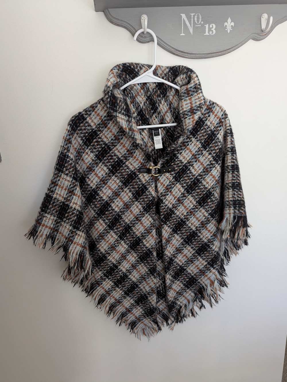 Marc New York Fringed Plaid Poncho Cape